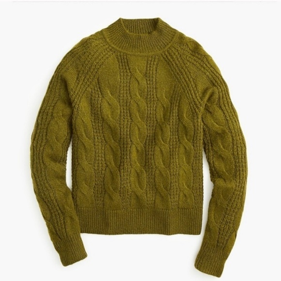 J. Crew Sweater Pointelle Pullover Cableknit Alpaca Mock Neck Classic Green S - Picture 1 of 9